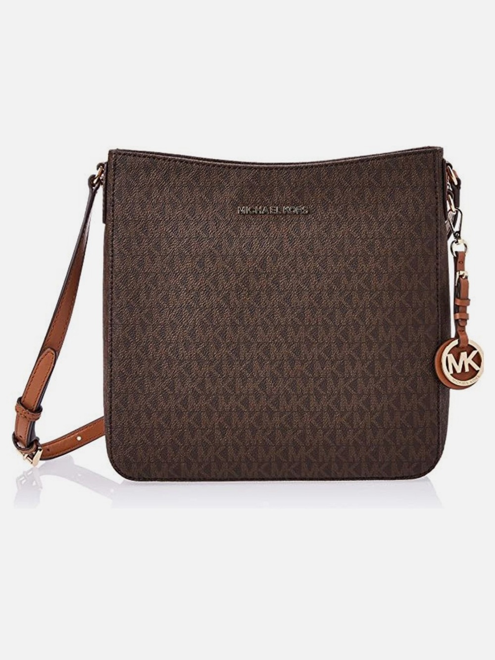 Michael Kors Brown Monogram Crossbody Bag with MK Charm